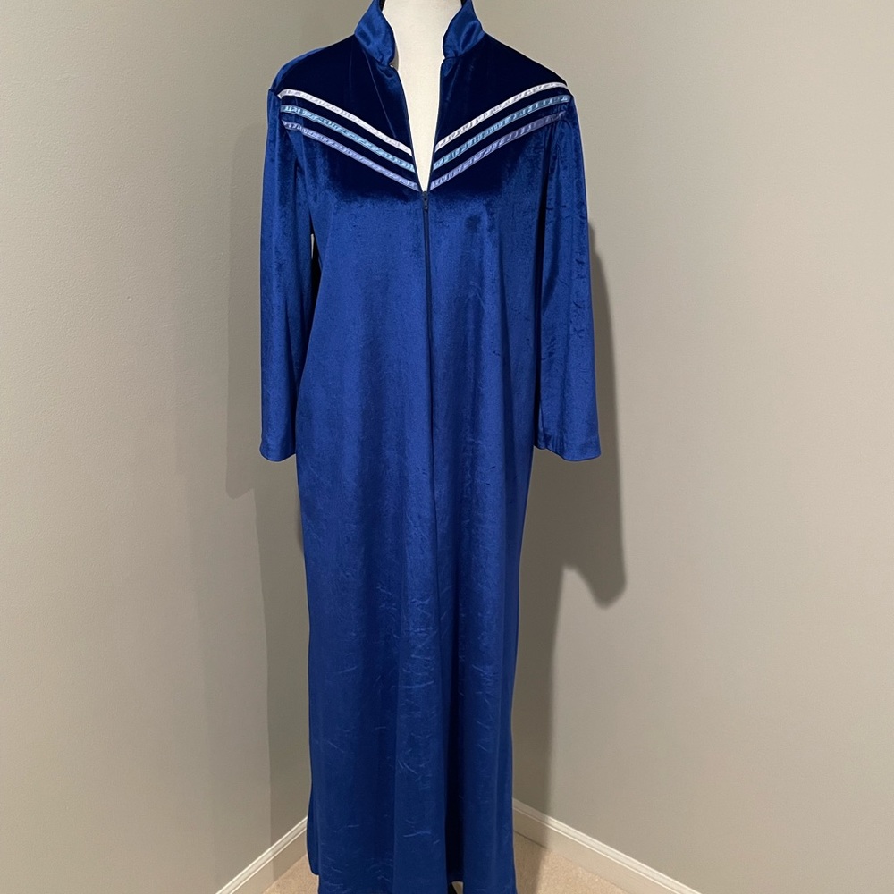 Monte Carlo Robe Women's Blue Fleece Long House Coat Zip Long Sleeves